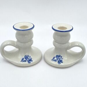 Pfaltzgraff Yorktowne 2 Taper Candlestick Holders Handles 3.5" Stoneware Vintage